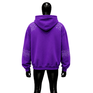 NUEVA Sudadera con capucha para hombre, morada, con cremallera y pedrería, estilo urbano oversize, con bolsillo frontal, informal, para otoño, de ajuste regular, de forro polar estampado. - Product Image 2