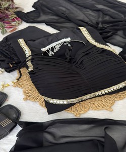 Vestido moderno de georgette con bordado de lentejuelas y moti, con dupatta, para ocasiones festivas, precio al por mayor, prenda étnica, color negro. - Product Image 5