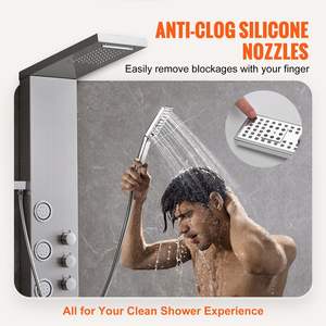 Juego de ducha de acero inoxidable de 59 pulgadas montado en la pared Panel de ducha de 4 modos Torre Cascada de lluvia 5 Chorros de masaje de cuerpo completo Juego de baño - Product Image 4