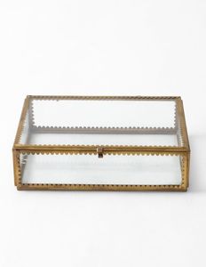 Boîte à bijoux en verre avec cadre métallique et bord festonné, présentoir, organisateur, plateau de rangement pour coiffeuse - Product Image 1