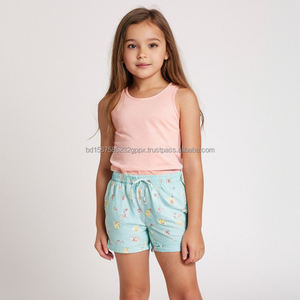 Short fille décontracté confortable taille haute élastique avec bouton décoration solide motifs personnalisés coton sergé tissé tissu enfants - Product Image 6
