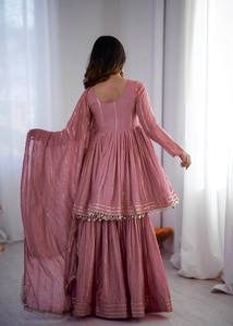 Ensemble Sharara traditionnel indien Mal Chanderi avec détails en miroir véritable - Product Image 5