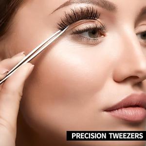 Ensemble de pinces professionnelles pour extensions de cils, 3 pièces, en acier inoxydable argenté, pinces droites et courbées, pointes pointues pour cils - Product Image 3