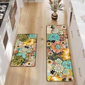 Juego de 2 Tapetes de Cocina Boho Florales, Alfombras Antifatiga con Espuma Viscoelástica, Antideslizantes, Impermeables, Cómodas y Acolchadas - Product Image 5