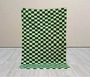 Alfombra Persa Marroquí Anudada a Mano, Verde y Blanca, de Lana Ecológica, Antideslizante, con Patrón Geométrico, de Pelo Medio, para Sala de Estar, Habitación Infantil o Sala de Oración - Product Image 1