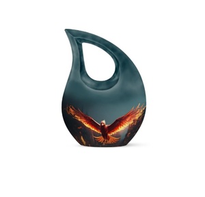 Offre Spéciale – Urne funéraire moderne en aluminium noir, forme goutte d'eau, pour cendres humaines adultes, avec motif floral, petite et durable - Product Image 5