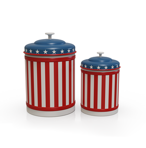 <b>Set</b> of 2 American Flag Metal Food Storage Containers with Lids Airtight Freshness Preservation Kitchen Use Cylinder Shape Canes - Product Image 1