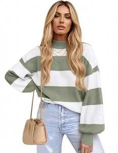 Suéter de Punto a Rayas Verdes con Cuello Alto de Oneten Apparels - Product Image 4