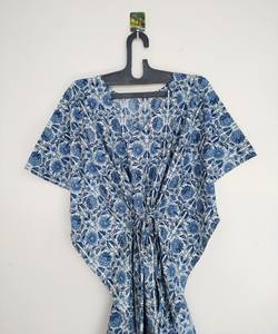 Vestido Kaftán Boho de Verano para Mujer, Ligero, 100% Algodón, Estampado Floral Tropical, Corte en A, Talla Grande, 3/4 - Product Image 1