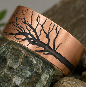Authentic Woodland Branch <b>Engraved</b> Pure Metal Open Cuff <b>Bangle</b> Fashionable Metal Jewelry Exquisite Craftsmanship - Product Image 5