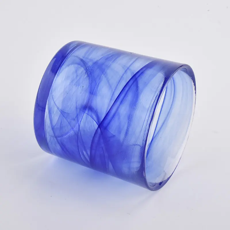 blau mit weißer farbe glas kerze halter großhändler