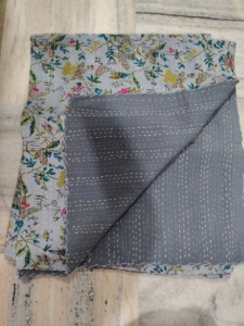 Handmade Kantha Quilt Reversible Floral Cotton Blanket Light Blue Multi Color <b>Bedspread</b> Home Decor Gift for Her - Product Image 2