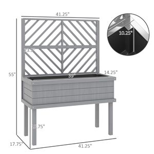 Fioriera Rialzata in Legno Grigio con Traliccio e Fori di Drenaggio per Piante Rampicanti e Orto Rialzato - Product Image 3