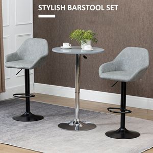 Set of 2 Adjustable Swivel Bar <b>Stools</b> <b>with</b> Footrest <b>Back</b> PU Leather for Kitchen <b>Counter</b> Dining Room in Gray - Product Image 4