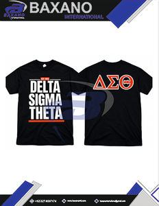 Delta |   Sigma |   Camiseta negra Theta Sorority EST 1913 con diseño de letras griegas rojas en contraste, 100% algodón transpirable, DST Sorority - Product Image 6