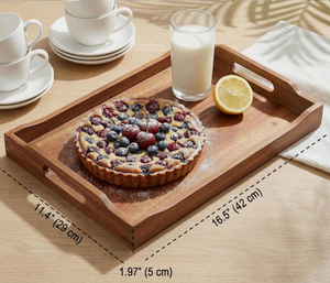 Plateau de service rectangulaire moderne en bois avec poignées, plateau de table basse décoratif, organisateur pour salon, table à thé, table à manger - Product Image 5