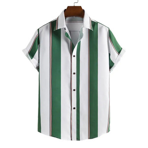 Camisa de Playa de Popelina a Rayas Hawaianas de Verano para Hombre, Elegante Camisa de Manga Corta con Estampado Digital 3D para Vacaciones, Fiestas y Uso Casual - Product Image 3