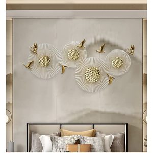 Décoration murale moderne en laiton, panneau décoratif en métal en forme de soleil avec oiseaux, plaqué or, décoration d'intérieur pour salon, chambre, entrée - Product Image 5