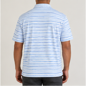 Trackstar Men's Sky <b>Blue</b> White Striped <b>Polo</b> <b>Shirt</b> Short Sleeve Button Collar Casual Golf <b>Shirt</b> Custom Logo - Product Image 3