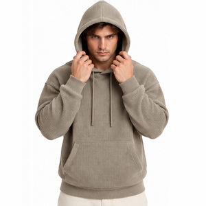 Sudadera con Capucha de Punto Waffle para Hombre, Informal, Térmica, de Manga Larga, Deportiva, de Invierno, Estilo Urbano, Sudadera con Capucha Personalizada, Ropa al por Mayor - Product Image 4