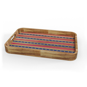 Bandeja de servir de madera rectangular con bandera estadounidense grabada, duradera para uso en fiestas - Product Image 5