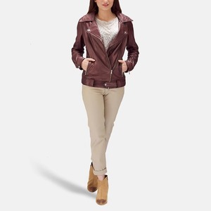 Outerwear Slim Fit Women <b>Leather</b> <b>Jacket</b> Custom <b>Real</b> Sheepskin Biker Motorcycle Coat Fashion Streetwear Apparel Wear Top - Product Image 4