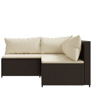 Set da salotto in 3 pezzi marrone in Poly Rattan con cuscini Set da giardino - Product Image 3