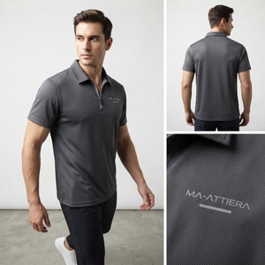 Polo de Manga Corta con Cuello con Cremallera para Hombre, Color Gris Carbón, Ropa Deportiva Casual de Golf, OEM, ODM, Venta al Por Mayor - Product Image 3