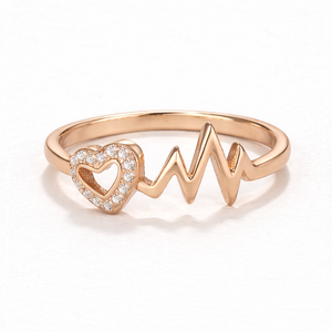 Anillo de Oro Sólido de 10K con Diamante de Laboratorio, Diseño de Latido de Corazón y Línea ECG, Anillo de Amor Delicado, Anillo de Promesa, Regalo para Novia - Product Image 2