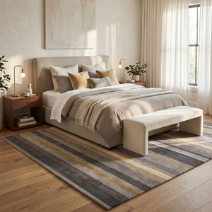 Alfombra DECORDEC de Lana, Hecha a Mano, Antideslizante, Ecológica, con Rayas Horizontales Tonales en Capas, Pelo Medio Grueso, para Dormitorio y Sala de Estar - Product Image 3