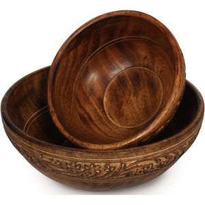 Tazón Rústico de Madera de Mango con Acabado Desgastado |   Centro de Mesa Decorativo de Madera Tallado a Mano al 100% |   Tazón de Madera Sostenible para Servir en la Cocina - Product Image 6