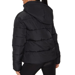 Femmes 100% Polyester Outwear Régulier À Manches Longues À Capuche Hiver Puffer Vestes Bouton En Gros Plaine Noir Denim Shell Cuir - Product Image 2