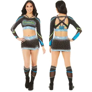 ชุดเชียร์ลีดเดอร์แบบสั่งทำ OEM สำหรับเด็กผู้หญิง  แบบซับลิเมชั่น ประดับด้วยคริสตัลวิบวับ  ชุดสำหรับเชียร์กีฬา - Product Image 2