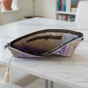 Lavender Banarasi <b>Art</b> Zipper Clutch Hand Bag Available for Affordable Price from India - Product Image 4