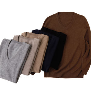 Pulls en tricot uni à manches longues pour hommes, pull en cachemire pur à col en V tricoté sur mesure, de haute qualité et lourd - Product Image 4