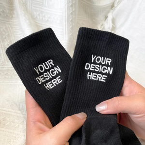 <b>Women</b> Eco-Friendly Anti-Slip Yoga Daily Use <b>Crew</b> <b>Socks</b> Ribbed Knit Letter Embroidery Striped Mid Calf Breathable Soft Casual - Product Image 1