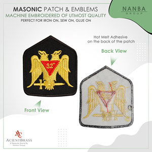 Masonic 32nd Degree Gold patch Gold <b>Embroidery</b> Black Background Red Triangle Number "32" - Product Image 2