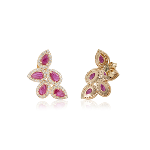 Pendientes de Oro Amarillo de 14K con Rubíes y Diamantes en Forma de Alas, Diseño ODM OEM Hecho a Mano, Última Moda en Joyería Personalizada - Product Image 5