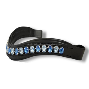 Banda de ceja de caballo de cuero acolchado de canal vacío en forma de onda con incrustaciones de una sola fila cristales redondos grandes de marca cadena ostentosa todos los tamaños - Product Image 6