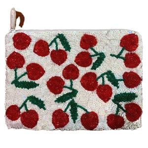 Beaded Hand embroidery Luxury beautiful design Cherry coin pouch looking <b>cuteness</b> design small <b>wallet</b> bag From India - Product Image 2