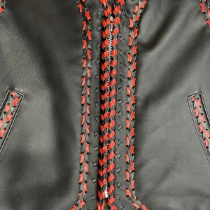 Custom Genuine Cowhide <b>Leather</b> Braided Biker Vest <b>Men's</b> Black Red Handwoven Motorcycle Zip Front Riding <b>Waistcoat</b> Premium - Product Image 3