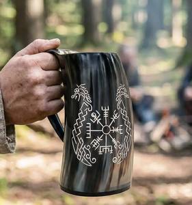 Tasses à boire en corne de buffle naturelle, en résine et en bois, avec finition naturelle, pour la bière, le vin et les boissons médiévales - Product Image 5