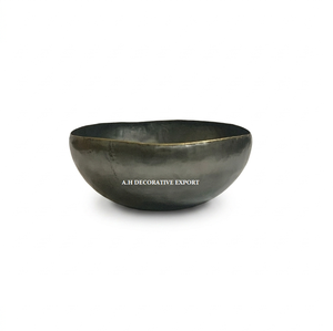 Bol en métal industriel moderne avec bord doré, bordure organique, plat décoratif, finition gris anthracite oxydé, pièce maîtresse pour la décoration intérieure - Product Image 1