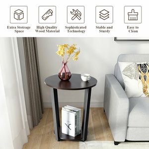 1PC <b>Round</b> End <b>Table</b> with Storage Shelf and Metal Frame 2-Tier <b>Console</b> <b>Tables</b> - Product Image 6