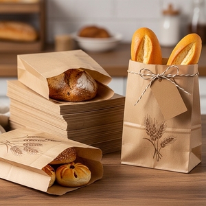 ถุงกระดาษสีน้ำตาลสำหรับอาหาร ป้องกันคราบไขมัน รีไซเคิลได้ สำหรับเบเกอรี่ ขนมปัง อาหารแบบนำกลับบ้าน บรรจุภัณฑ์ของขวัญ ย่อยสลายได้ ตกแต่งได้ - Product Image 1
