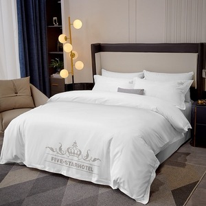 Juego de Ropa de Cama de Algodón Blanco Puro de Alta Calidad, con Bordado Plateado, para el Hogar, Suave, de Cinco Estrellas, 4 Piezas - Product Image 2