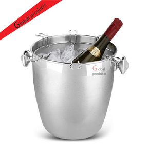Cubo de hielo metálico para vino y champán con asas laterales y soporte decorativo metálico para fiestas - Product Image 1