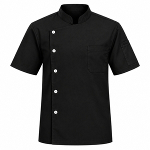 Men's <b>Short</b> <b>Sleeve</b> Chef <b>Jacket</b> Polyester Cotton Poplin Button Closure Restaurant Uniform with Logo Pocket Design - Product Image 2