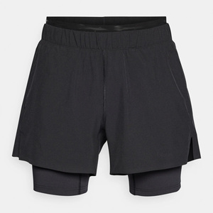 Men's Solid Black Double <b>Layer</b> High Waist Running Shorts With Inner Compression Quick Dry Sporty Design - Product Image 1