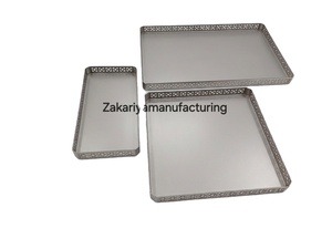 Ensemble de plateaux de service rectangulaires en acier inoxydable découpés au laser - Plateaux de rangement décoratifs en métal pour hôtel, maison et décoration de mariage - Product Image 5